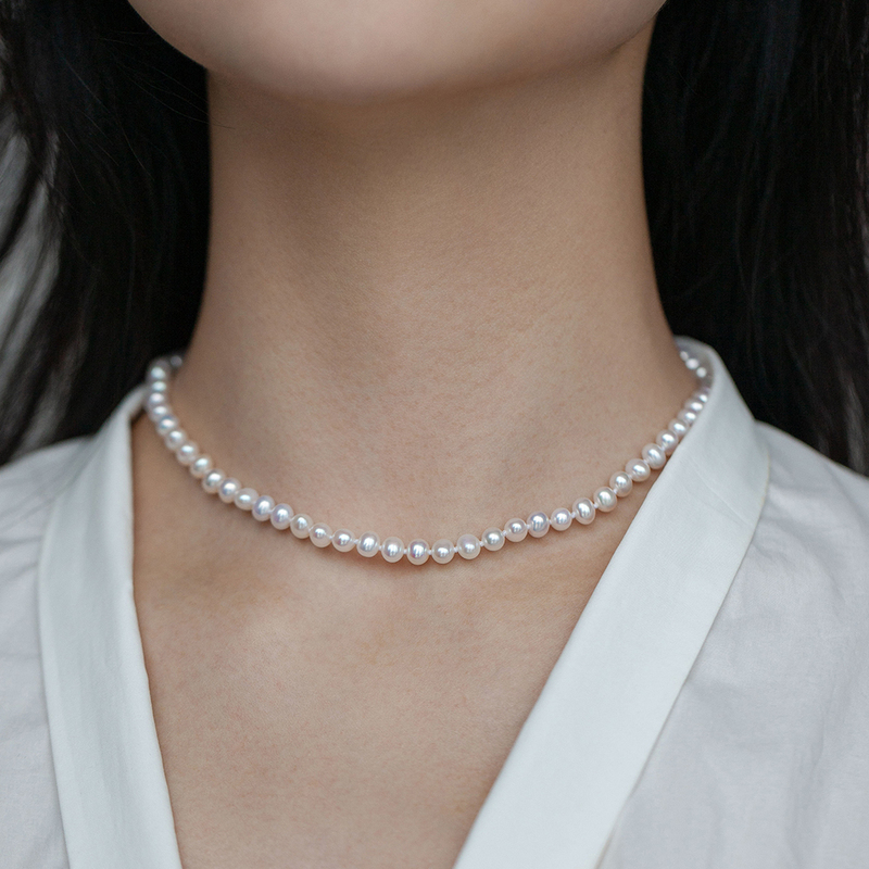 LUCINE 4-5mm超小迷你珍珠锁骨链强光淡水珍珠choker双层叠戴ins
