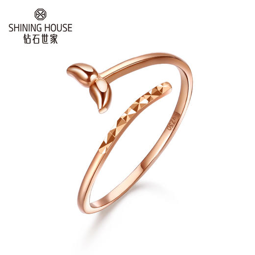 【时尚K金】钻石世家 18K金戒指 银杏开口戒指 人鱼尾巴造型戒指 开口素戒戒指 不规则戒指 尾戒叠戴戒指 简约时尚女戒（约1.07±0.1克） 商品图2