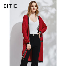 EITIE爱特爱冬季新款时尚撞色V领显瘦慵懒宽松针织开衫外套女6101804
