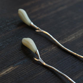 玉兰花纯银茶拨（老挝石）