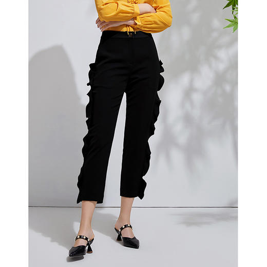 EITIE爱特爱春季新款通勤百搭时尚荷叶边显瘦直筒休闲裤女裤6105805 商品图3