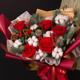 【花柒】圣诞主题进口诺贝松玫瑰混搭花束