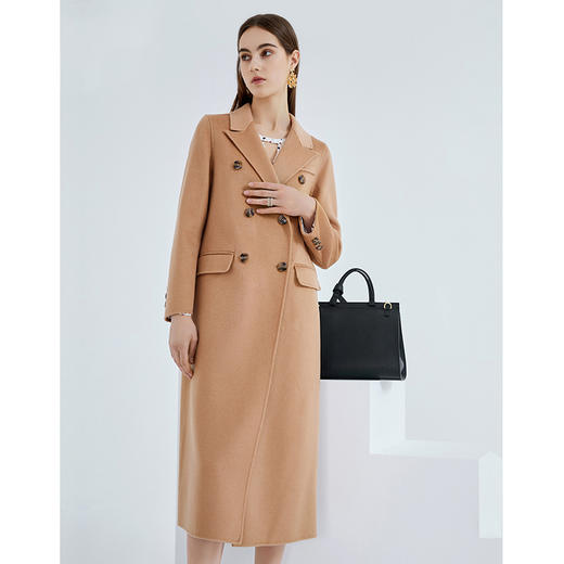 EITIE爱特爱冬季新款经典翻领双排扣直筒长款毛呢外套女大衣6414111 商品图1