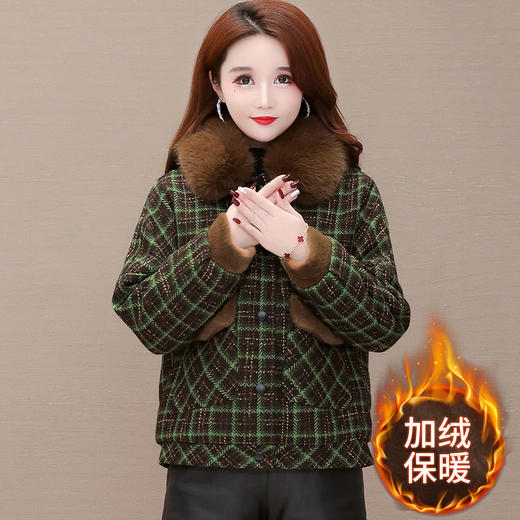 YWE  YNMA051大毛领时尚短款加绒保暖毛呢外套 商品图1