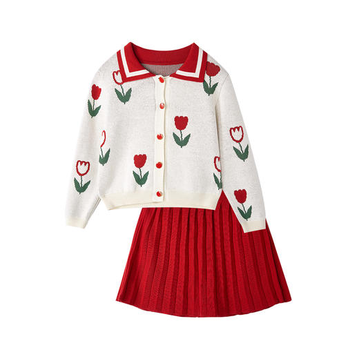 笛莎童装女童套装2021春新款中大童儿童女孩洋气学院风提花两件套 商品图4
