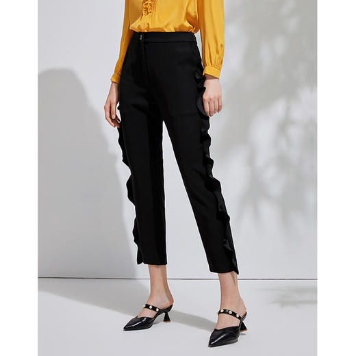 EITIE爱特爱春季新款通勤百搭时尚荷叶边显瘦直筒休闲裤女裤6105805 商品图5