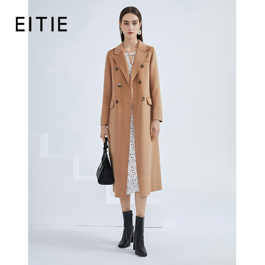 EITIE爱特爱冬季新款经典翻领双排扣直筒长款毛呢外套女大衣6414111 商品图0