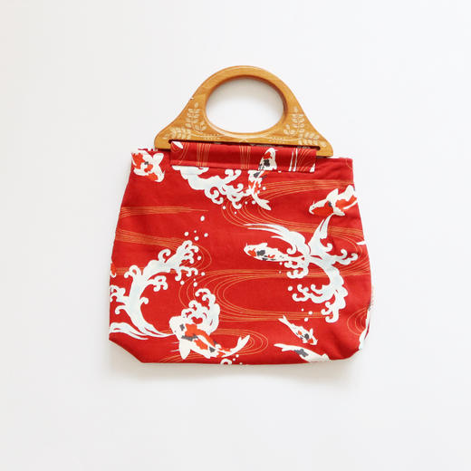 HUGOJIRO木柄手提包插画白浪锦鲤 商品图0