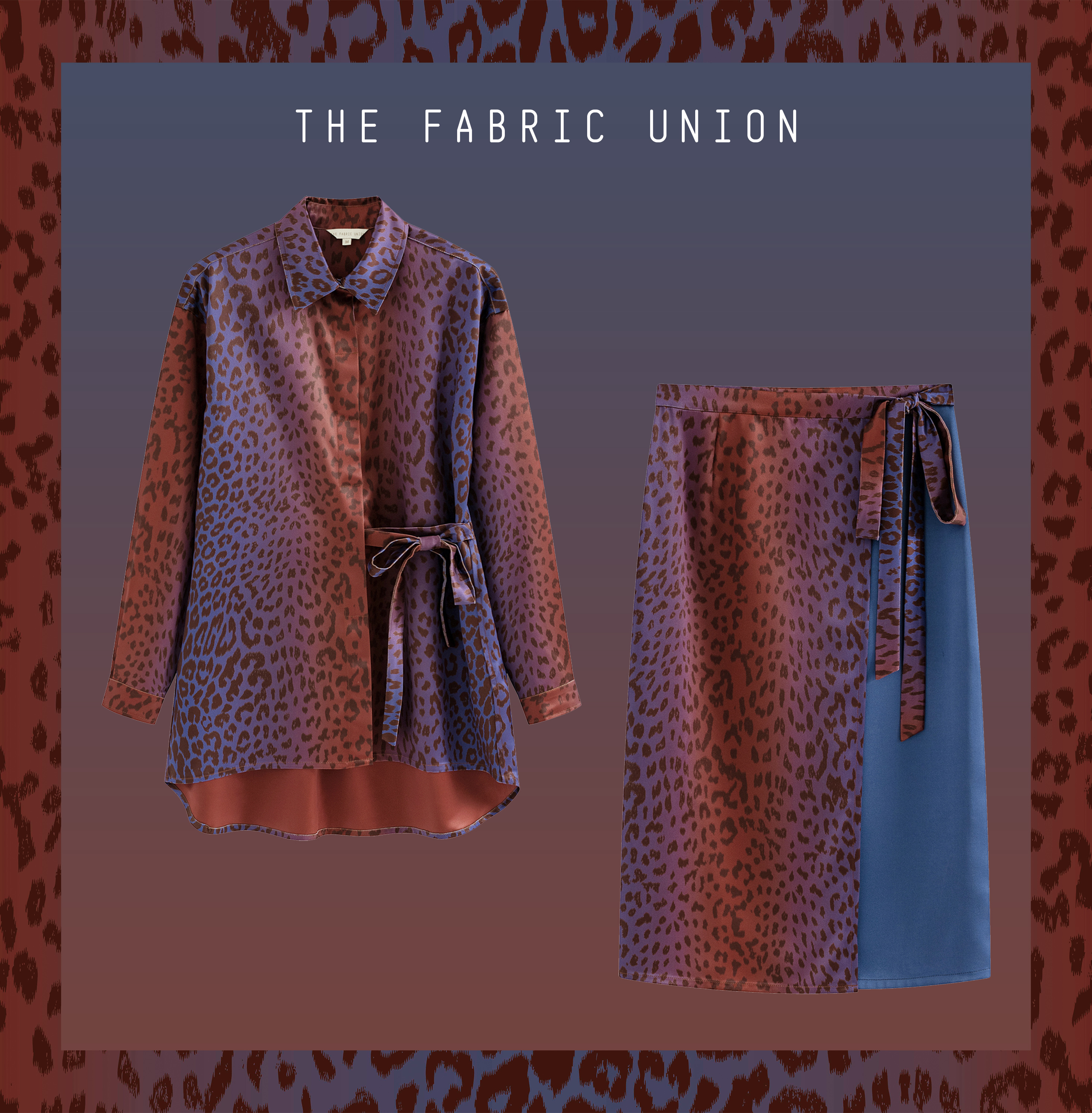 THE FABRIC UNION 印花中性缎面衬衫 & 印花缎面系带假日裹裙