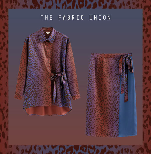 THE FABRIC UNION 印花中性缎面衬衫 & 印花缎面系带假日裹裙 商品图0