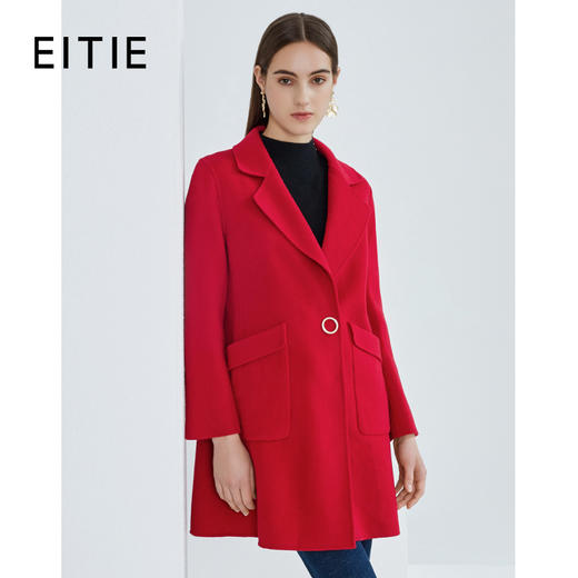 EITIE爱特爱春季新款时尚气质纯色百搭中长款毛呢大衣女外套6114804 商品图0