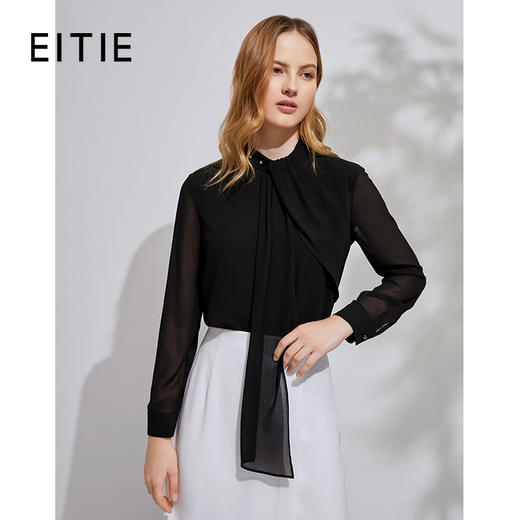 EITIE爱特爱春季新款洋气通勤气质半高领飘带上衣女长袖6313005 商品图1