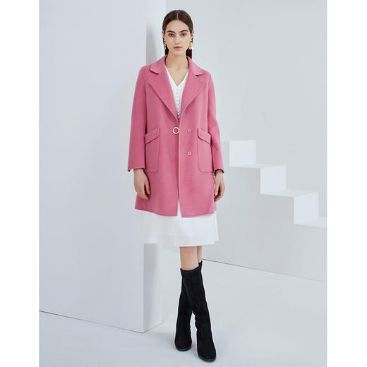 EITIE爱特爱春季新款时尚气质纯色百搭中长款毛呢大衣女外套6114804 商品图7