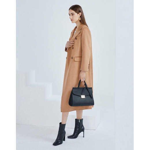 EITIE爱特爱冬季新款经典翻领双排扣直筒长款毛呢外套女大衣6414111 商品图6