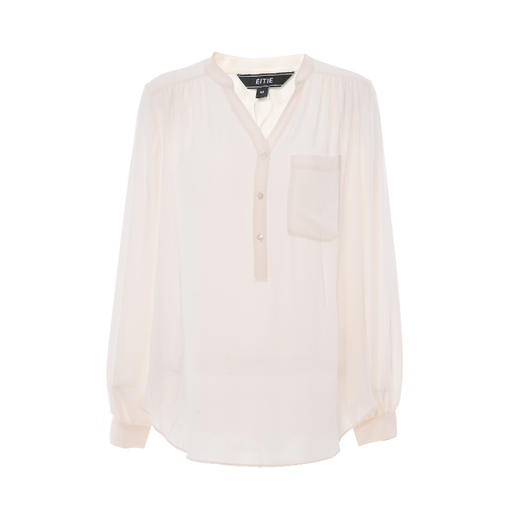 EITIE爱特爱春夏季气质V领纯色长袖衬衫女打底百搭6109804 商品图7