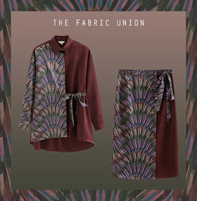 THE FABRIC UNION 印花中性缎面衬衫 & 印花缎面系带假日裹裙