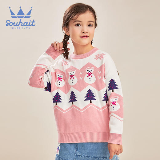 水孩儿男女童装2021秋冬新款儿童毛衣中大童时尚圣诞雪人针织线衣 商品图3