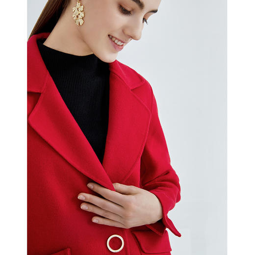 EITIE爱特爱春季新款时尚气质纯色百搭中长款毛呢大衣女外套6114804 商品图5