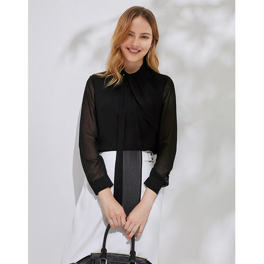 EITIE爱特爱春季新款洋气通勤气质半高领飘带上衣女长袖6313005 商品图7