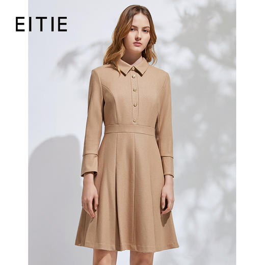 EITIE爱特爱春季新款气质翻领通勤洋气收腰A摆显瘦连衣裙女裙6407103 商品图0