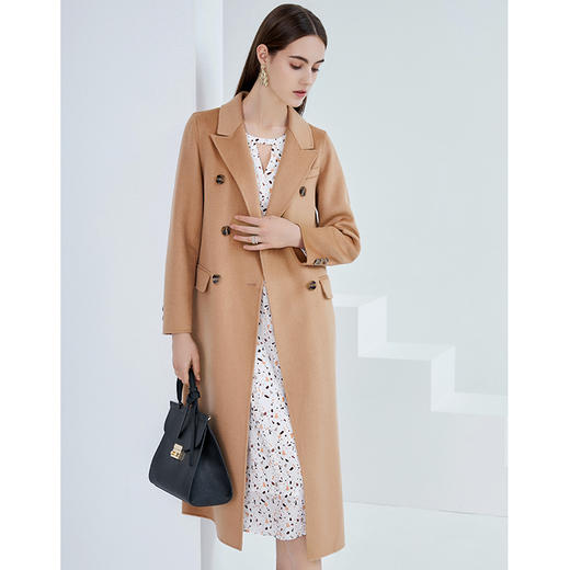 EITIE爱特爱冬季新款经典翻领双排扣直筒长款毛呢外套女大衣6414111 商品图4