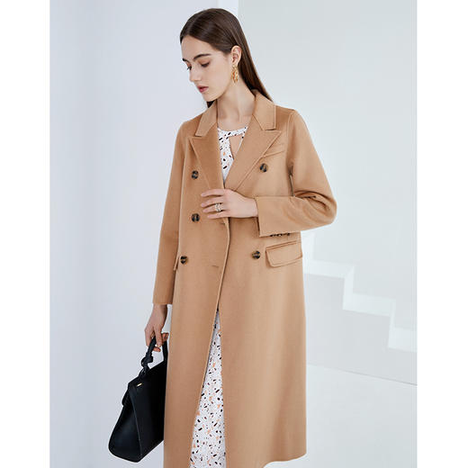 EITIE爱特爱冬季新款经典翻领双排扣直筒长款毛呢外套女大衣6414111 商品图2