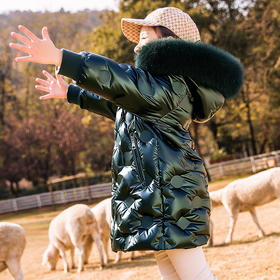 【童装】. *童装羽绒服女童中长款加厚大码真毛领中大童外套潮