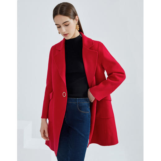 EITIE爱特爱春季新款时尚气质纯色百搭中长款毛呢大衣女外套6114804 商品图3