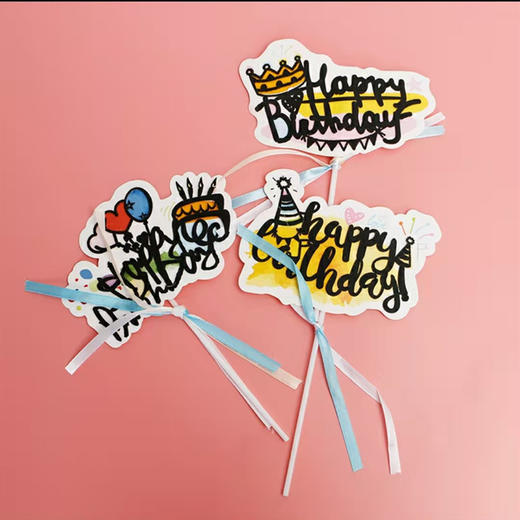 （单支塑料杆）纸片happy birthday插件  卡通图片蛋糕装饰插件  多款随机发 商品图2