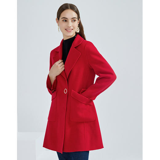 EITIE爱特爱春季新款时尚气质纯色百搭中长款毛呢大衣女外套6114804 商品图4