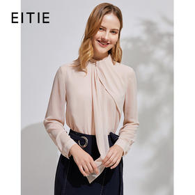 EITIE爱特爱春季新款洋气通勤气质半高领飘带雪纺上衣女长袖6313005