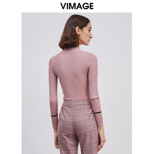 VIMAGE纬漫纪新款通勤简约半高领显瘦修身针织衫女上衣V1301902 商品图4