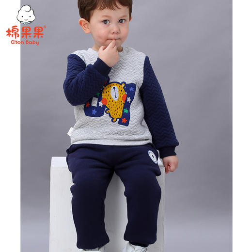 棉果果秋冬季男童卫衣空气层圆领套头卫衣M412180619654 商品图0