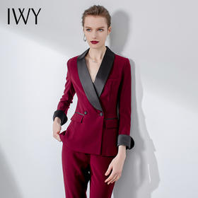 IWY/酒红色长袖西装长裤套装FMCP307
