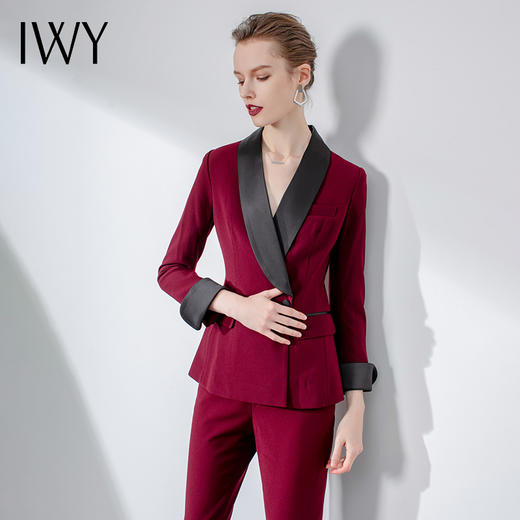 IWY/酒红色长袖西装长裤套装FMCP307 商品图1