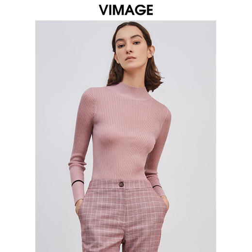 VIMAGE纬漫纪新款通勤简约半高领显瘦修身针织衫女上衣V1301902 商品图2
