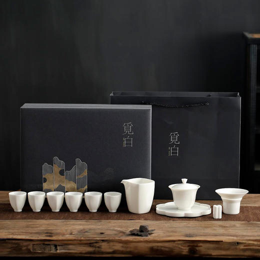 觅白郁金香 盖碗组 茶具套装之郁金香盖碗套组 德化羊脂玉白瓷手工功夫茶具家用套装 商品图1