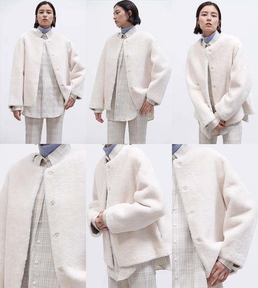 HIDEMI皮毛一体简约圆领短款皮草大衣皮衣 商品图7