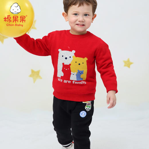棉果果秋冬季男童小熊套头挂里毛衣M412160519657 商品图0