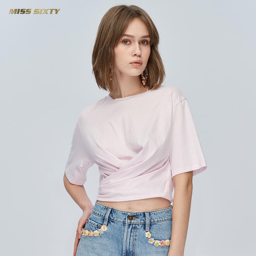 Miss Sixty纯棉绣花设计感上衣交叉绑带ins潮亲肤短袖T恤692SJ8470000 商品图0