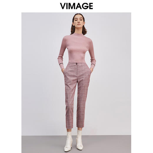 VIMAGE纬漫纪新款通勤简约半高领显瘦修身针织衫女上衣V1301902 商品图1