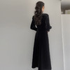 长款气质收腰黑色方领丝绒连衣裙 商品缩略图3