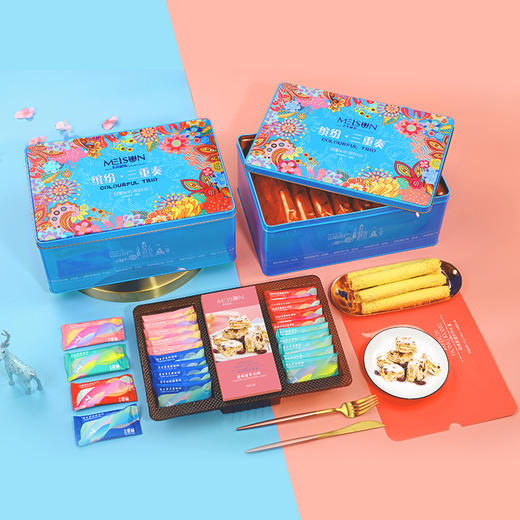 【2023中秋好礼】香港美诚礼 西饼礼盒装 缤纷三重奏西饼蛋卷雪花酥组合装 690g铁盒 商品图0