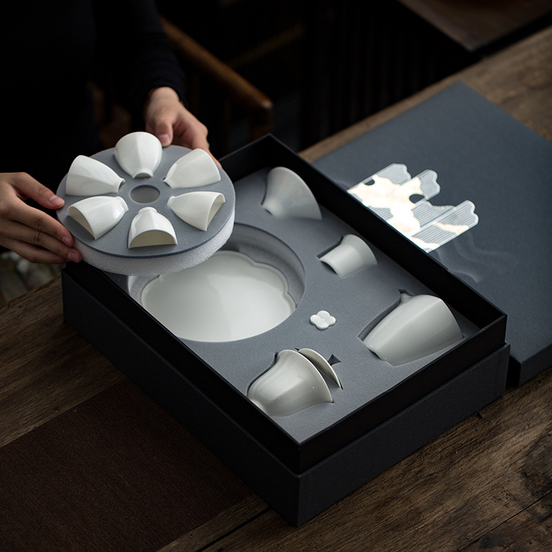 觅白郁金香 盖碗组 茶具套装之郁金香盖碗套组 德化羊脂玉白瓷手工功夫茶具家用套装