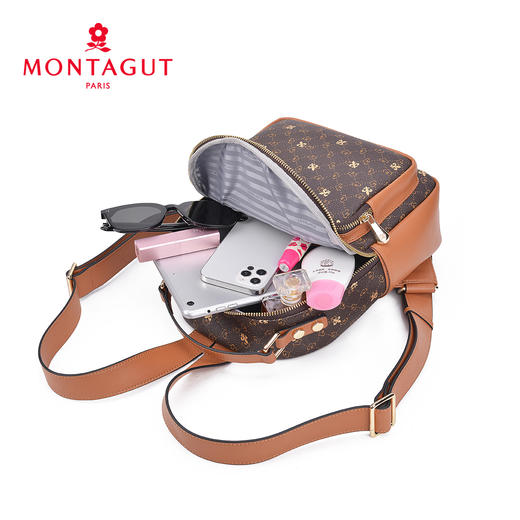 梦特娇2020秋冬静谧宫廷鸢尾花啡棕色女士双肩包 商品图6