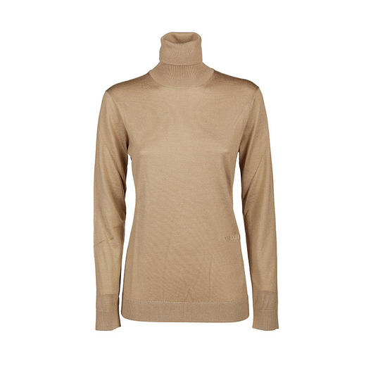 【二】BURBERRY 巴宝莉 女士字母徽标刺绣羊毛丝绸高领针织衫 驼色 8032170 A1420 商品图0