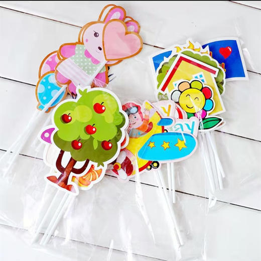 （塑料杆）卡通套装5入  纸片动画序列蛋糕插件 童趣系列 飞行员/马戏团/小兔子/麦昆/房子 商品图1