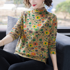 JCG-998秋冬新款针织衫堆堆领印花针织打底衫