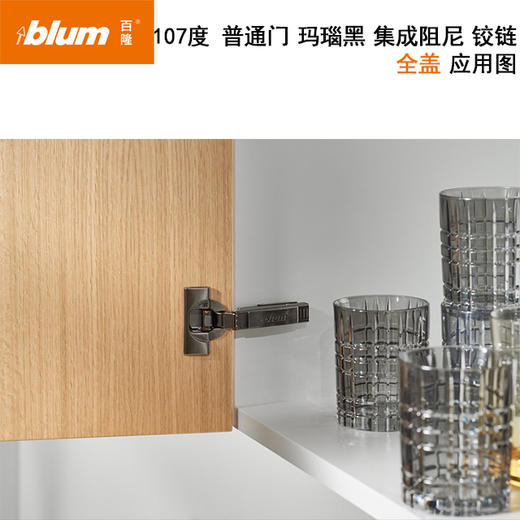 【玛瑙黑】107°普通门集成阻尼铰链【适用于门板厚16-20mm，侧板厚18mm】（含标志盖，含底座）单位：只（即半付） 商品图9