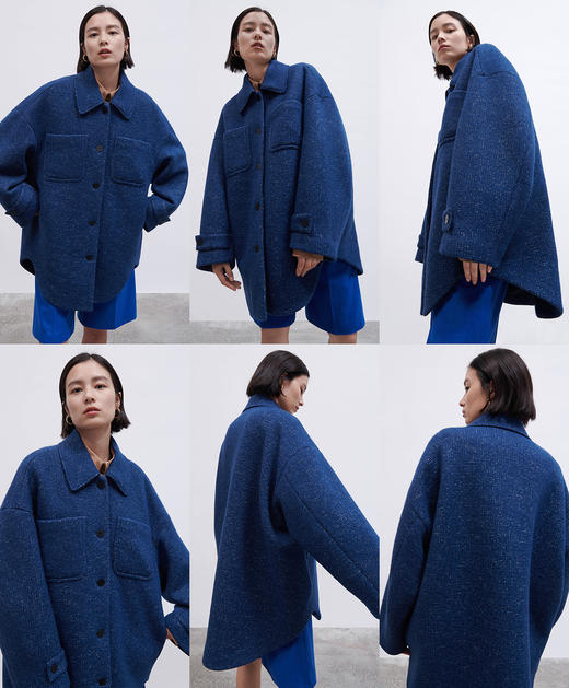 HIDEMI日本加厚粗花呢口袋设计感衬衫式羊毛大衣 商品图8